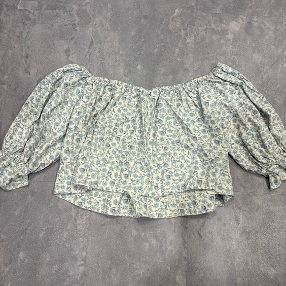 FREE PEOPLE James Floral Cropped Long Sleeve Smocked‎ Top Size Large - Picture 5 of 12